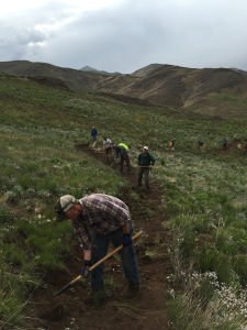 Zach Poff, Recreation Manger with the Ketchum Ranger Distict and other volunteers lending a hand last night.
