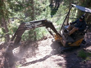 Building new trail at Galena with a mini-excavator.
