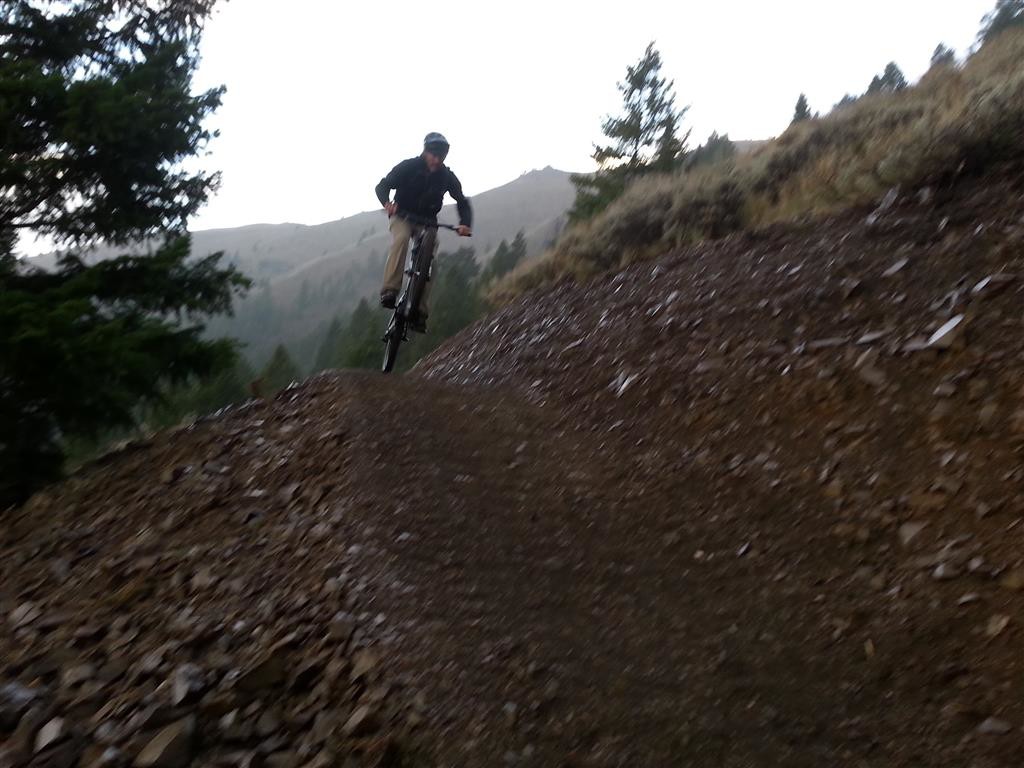 IMBA Trail Specialist Jason Wells testing out the Lupine Trail - Fall, 2014.