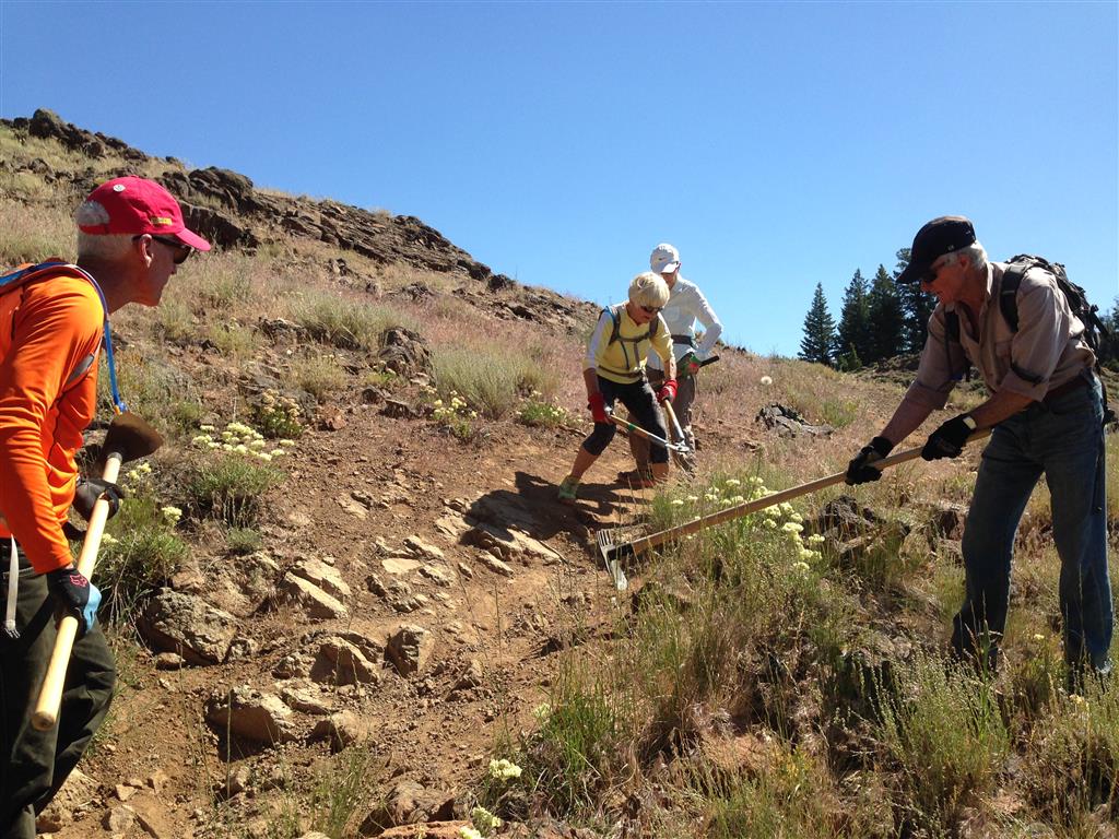 Bud, Jenny, June, and Nello at work on the Chocolate Gulch Trail.